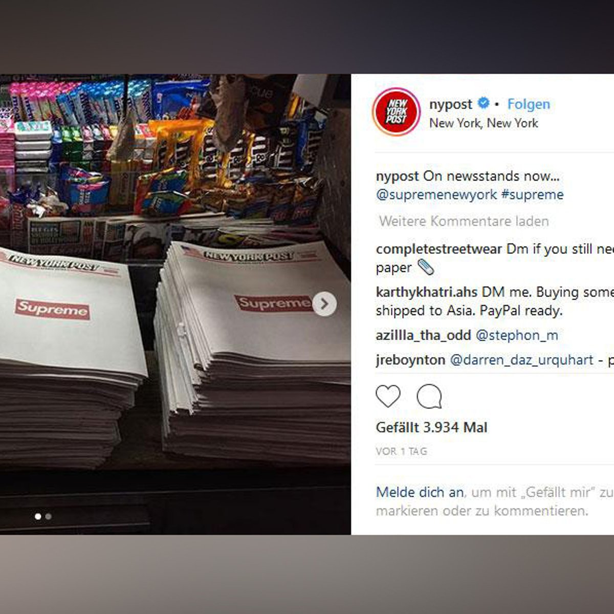 Supreme Werbung auf New York Post Schlauer als Algorithmen